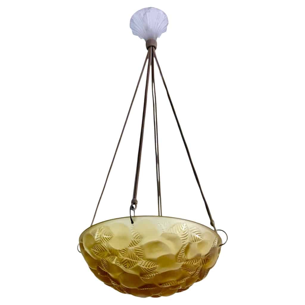 Suspension « Lausanne » verre jaune ambré de René LALIQUE 4 Suspension « Lausanne » verre jaune ambré de René LALIQUE 4