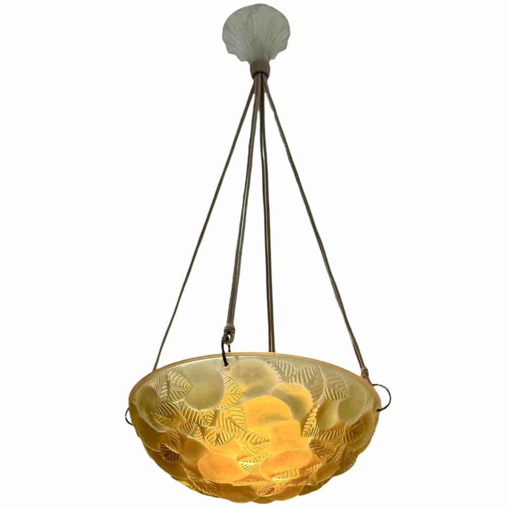 Suspension « Lausanne » verre jaune ambré de René LALIQUE 3 Suspension « Lausanne » verre jaune ambré de René LALIQUE 3