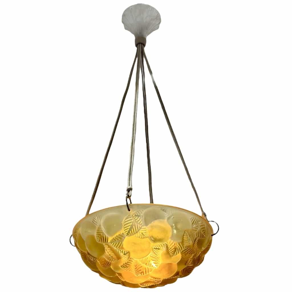 Suspension « Lausanne » verre jaune ambré de René LALIQUE 2 Suspension « Lausanne » verre jaune ambré de René LALIQUE 2