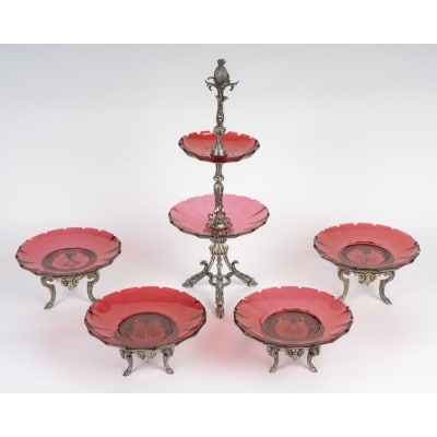 Halphen & Baccarat – Rare Ensemble en Cristal Rubis et Bronze Argenté, vers 1890/1900