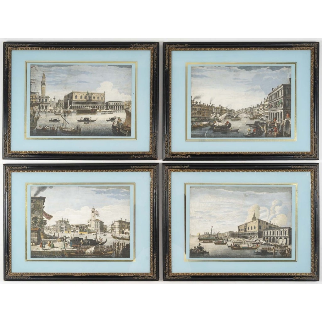 Suite De 4 Estampes Aquarellées De Venise D’après Marieschi 2