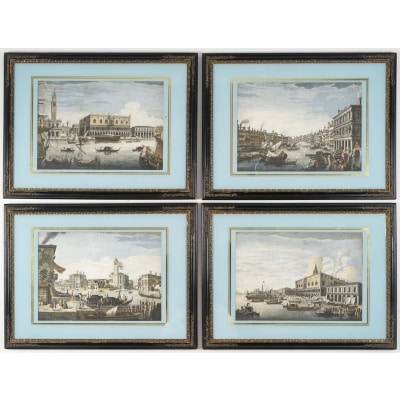 Suite De 4 Estampes Aquarellées De Venise D’après Marieschi