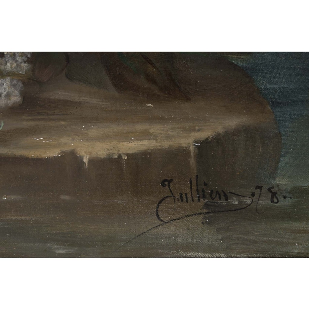 Paire de tableaux de fleurs signés « Jullien » – 1878 Huile sur toile – cadres d’origine en bois doré 8