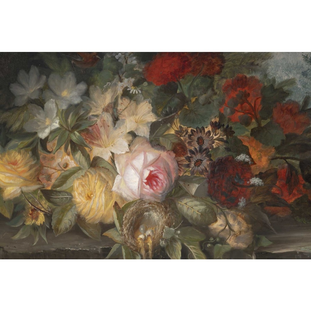 Paire de tableaux de fleurs signés « Jullien » – 1878 Huile sur toile – cadres d’origine en bois doré 3
