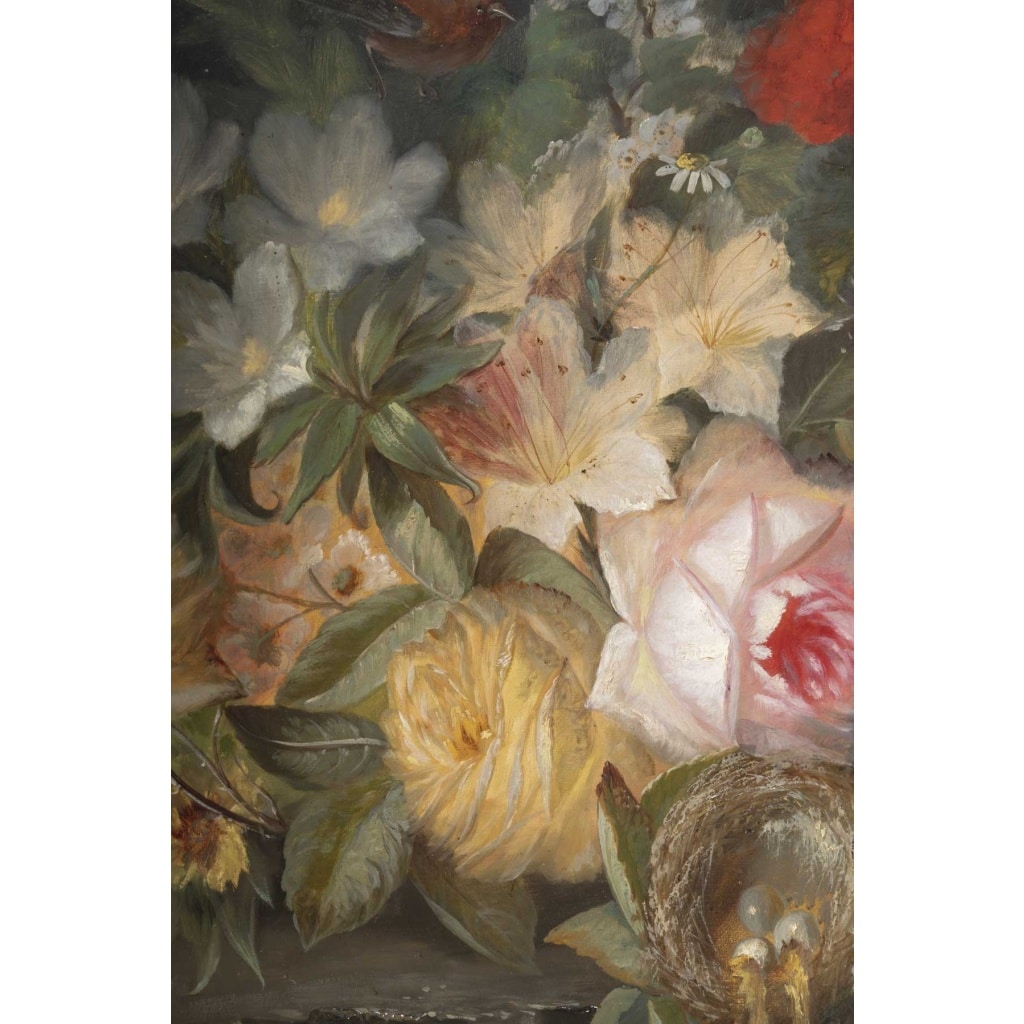 Paire de tableaux de fleurs signés « Jullien » – 1878 Huile sur toile – cadres d’origine en bois doré 5