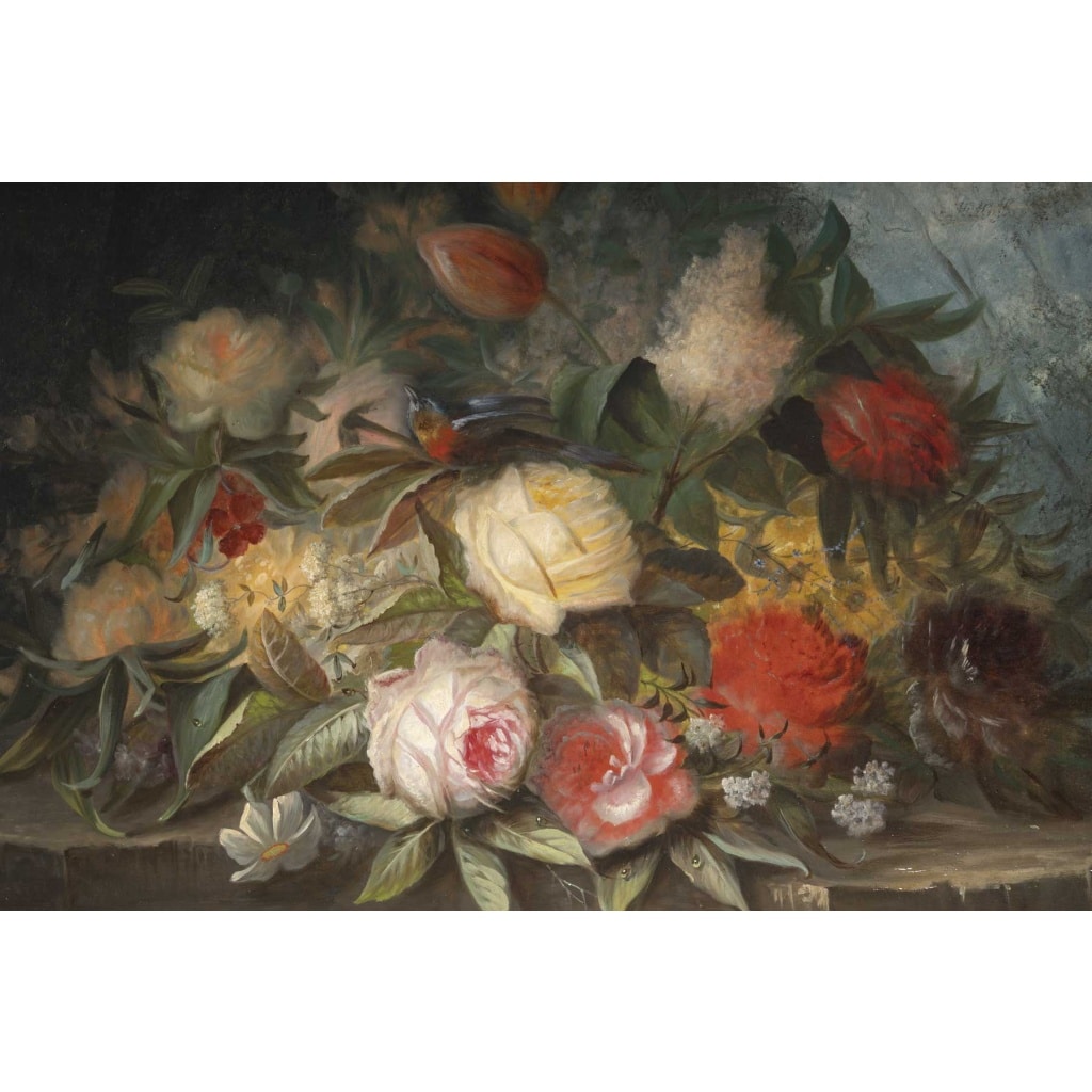 Paire de tableaux de fleurs signés « Jullien » – 1878 Huile sur toile – cadres d’origine en bois doré 6