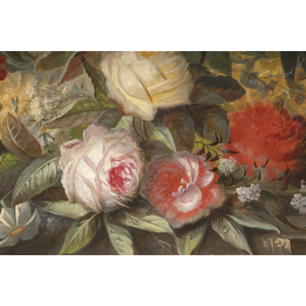 Paire de tableaux de fleurs signés « Jullien » – 1878 Huile sur toile – cadres d’origine en bois doré 10