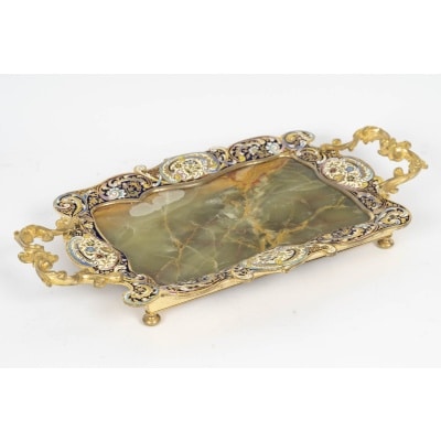 Plateau en onyx, bronze doré et émaux cloisonnés – époque Napoléon III, XIXᵉ siècle