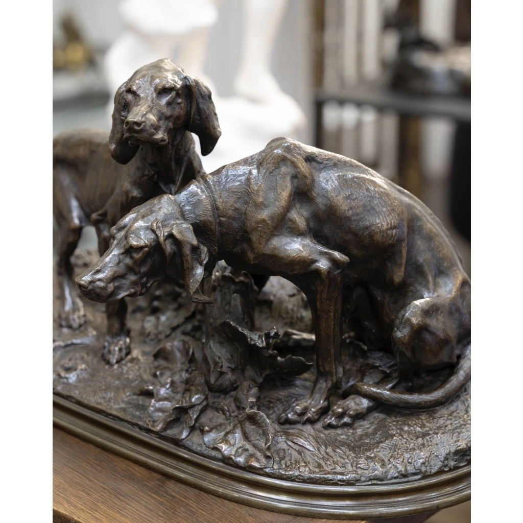 Groupe En Bronze , Chiens Saintongeois Au Repos , Pierre – Jules Mêne (1810-1879) 11 Groupe En Bronze , Chiens Saintongeois Au Repos , Pierre – Jules Mêne (1810-1879) 11