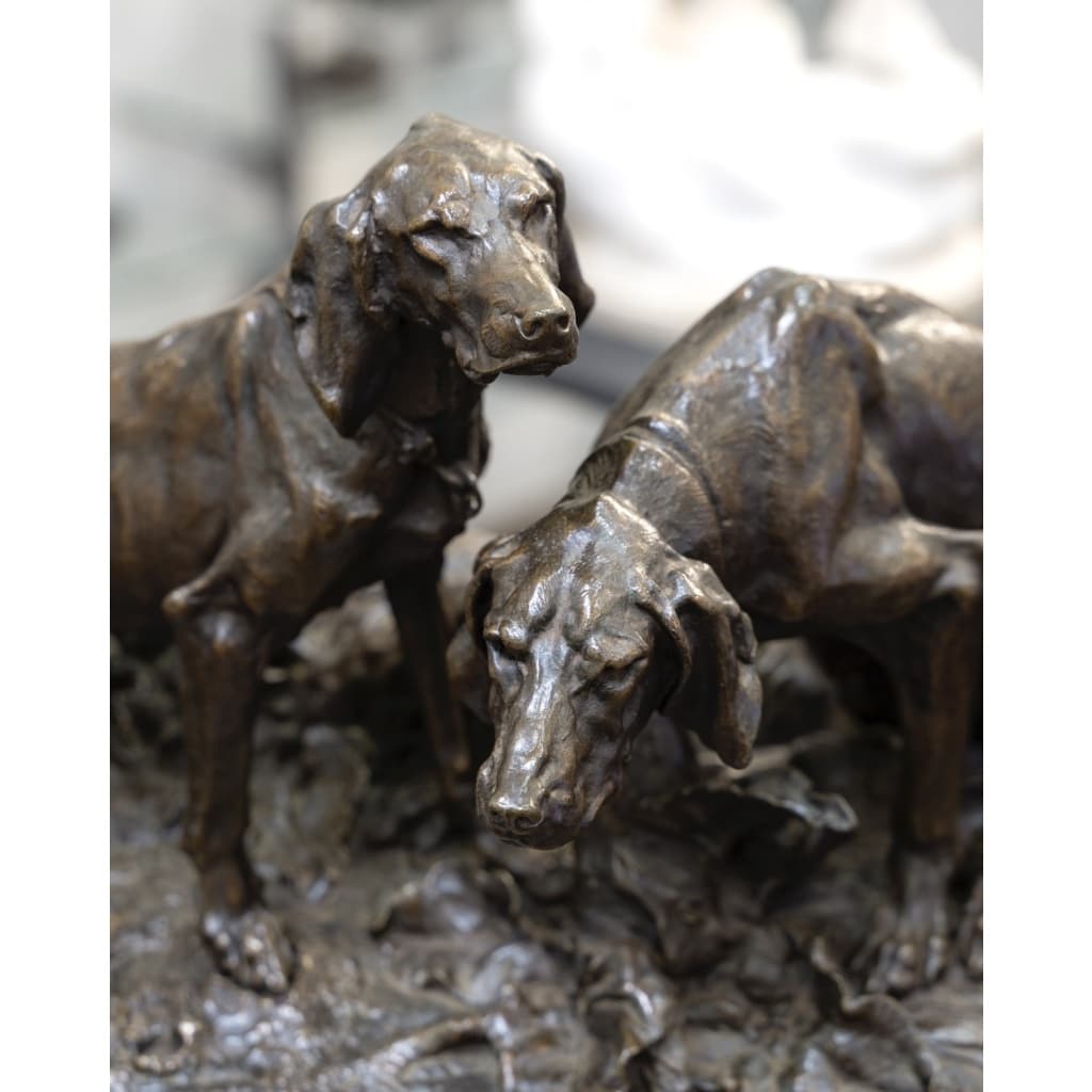 Groupe En Bronze , Chiens Saintongeois Au Repos , Pierre – Jules Mêne (1810-1879) 5 Groupe En Bronze , Chiens Saintongeois Au Repos , Pierre – Jules Mêne (1810-1879) 5
