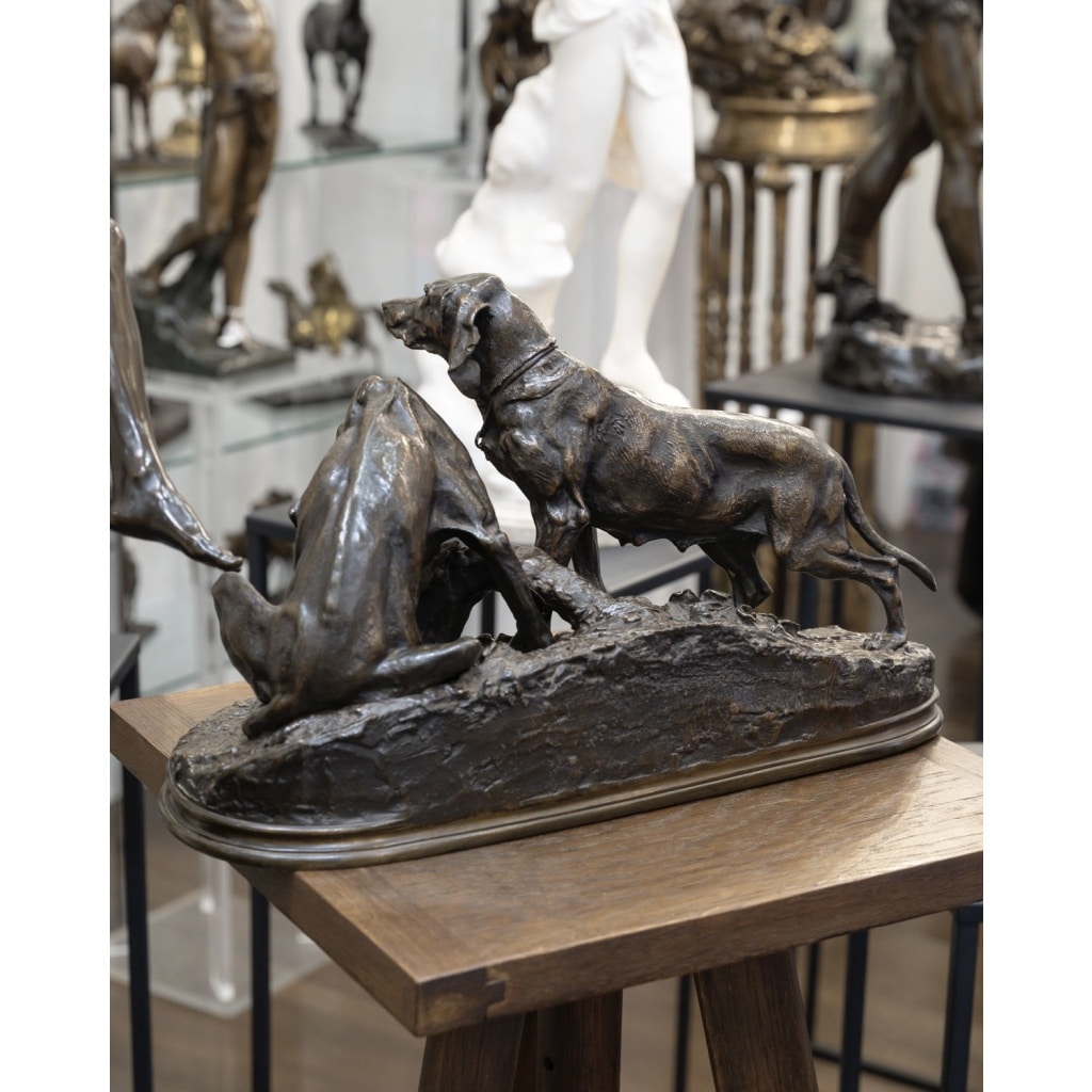 Groupe En Bronze , Chiens Saintongeois Au Repos , Pierre – Jules Mêne (1810-1879) 9 Groupe En Bronze , Chiens Saintongeois Au Repos , Pierre – Jules Mêne (1810-1879) 9