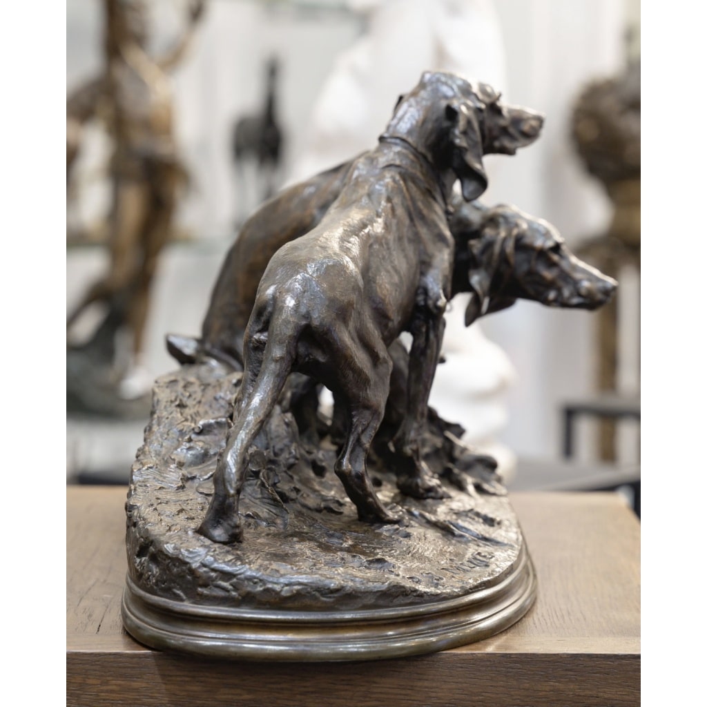 Groupe En Bronze , Chiens Saintongeois Au Repos , Pierre – Jules Mêne (1810-1879) 10 Groupe En Bronze , Chiens Saintongeois Au Repos , Pierre – Jules Mêne (1810-1879) 10