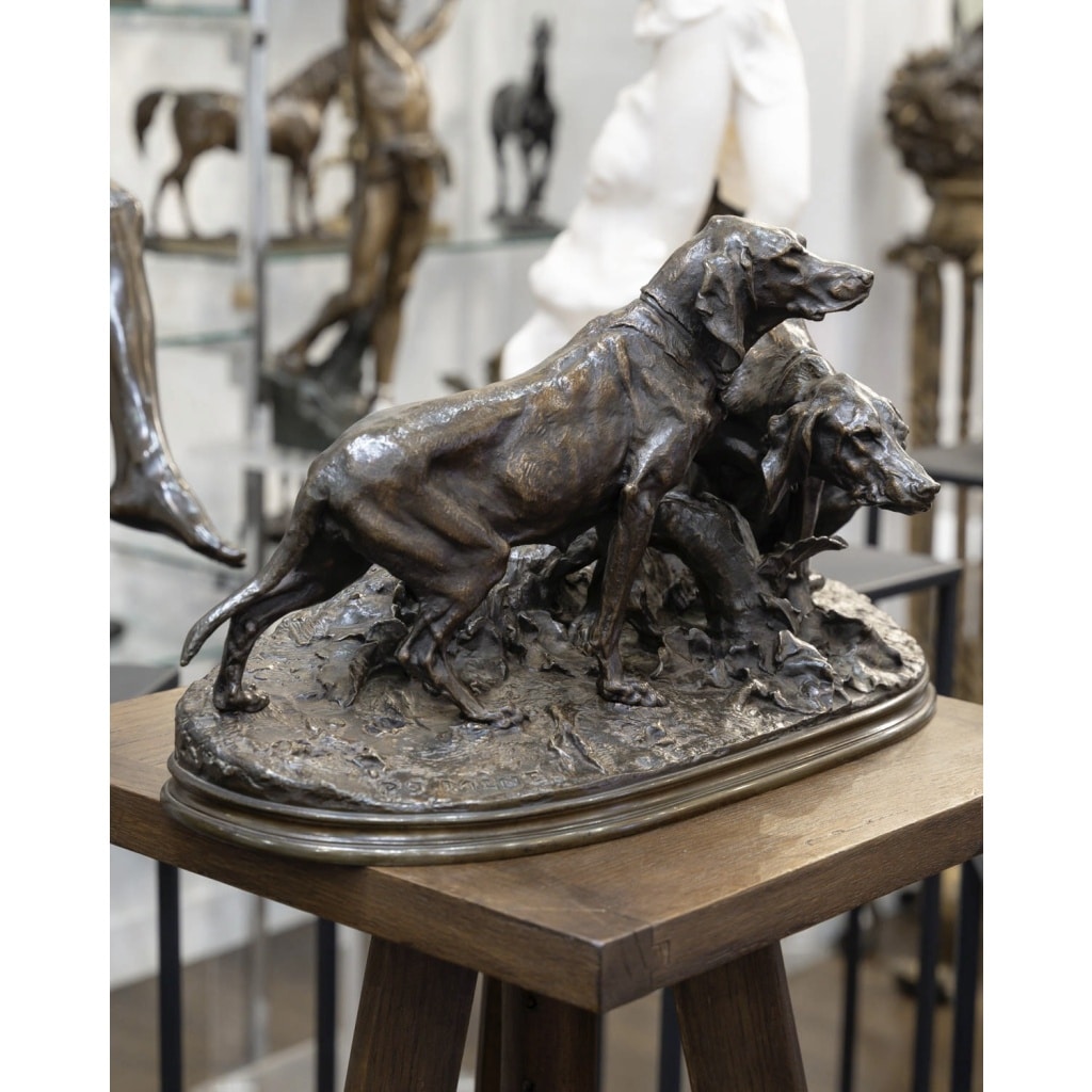 Groupe En Bronze , Chiens Saintongeois Au Repos , Pierre – Jules Mêne (1810-1879) 7 Groupe En Bronze , Chiens Saintongeois Au Repos , Pierre – Jules Mêne (1810-1879) 7