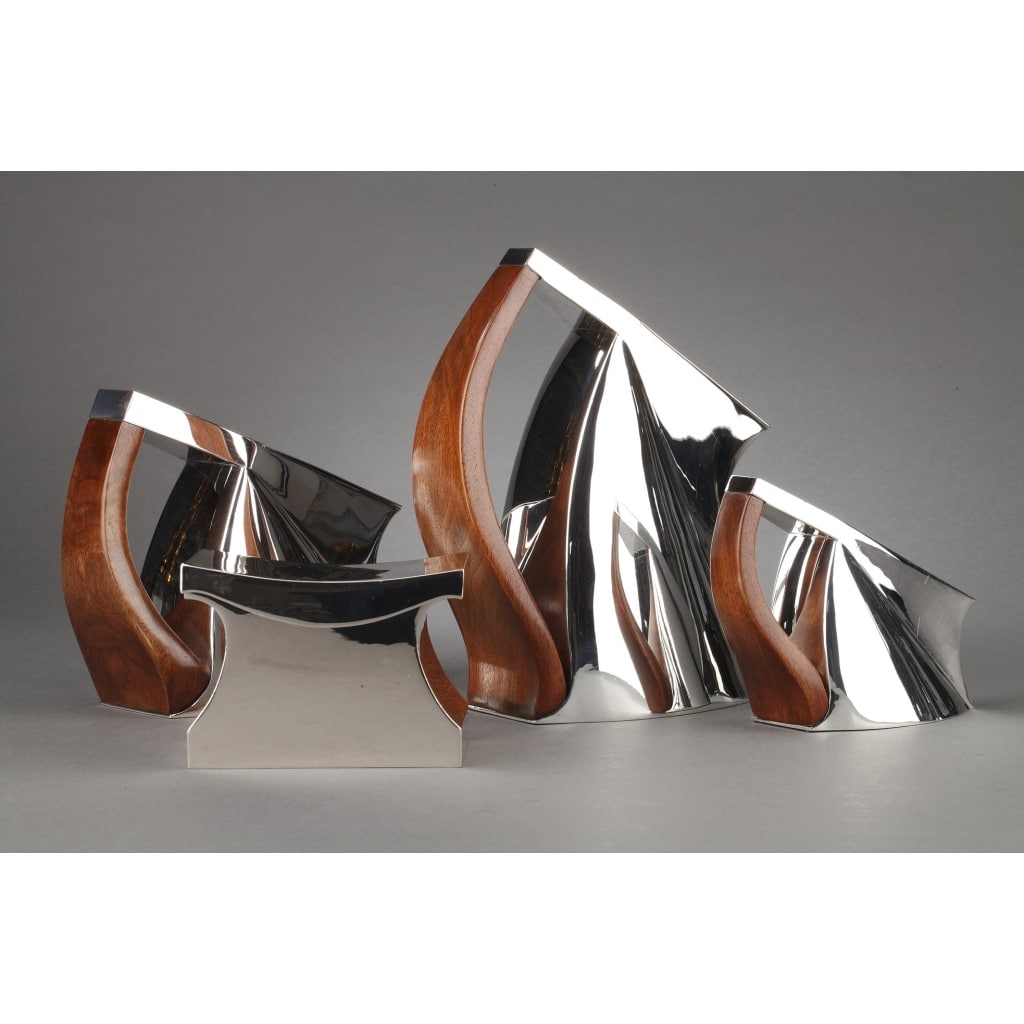 Pierre CARDIN – Service thé café 4 pièces argent massif modèle futuriste XXè 19 Pierre CARDIN – Service thé café 4 pièces argent massif modèle futuriste XXè 19