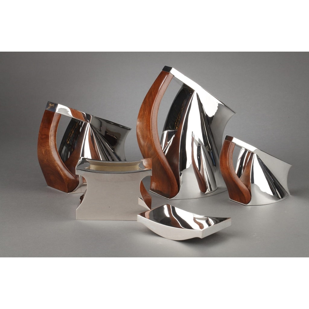 Pierre CARDIN – Service thé café 4 pièces argent massif modèle futuriste XXè 20 Pierre CARDIN – Service thé café 4 pièces argent massif modèle futuriste XXè 20