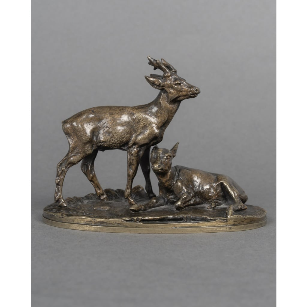 Sculpture – Groupe de Chevreuils N°2 , Pierre – Jules Mêne (1810-1879) – Bronze 2 Sculpture – Groupe de Chevreuils N°2 , Pierre – Jules Mêne (1810-1879) – Bronze 2