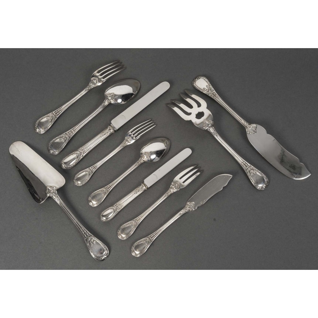 ODIOT Ménagère modèle « LOUVECIENNES » 99 pièces Argent massif XXème 15