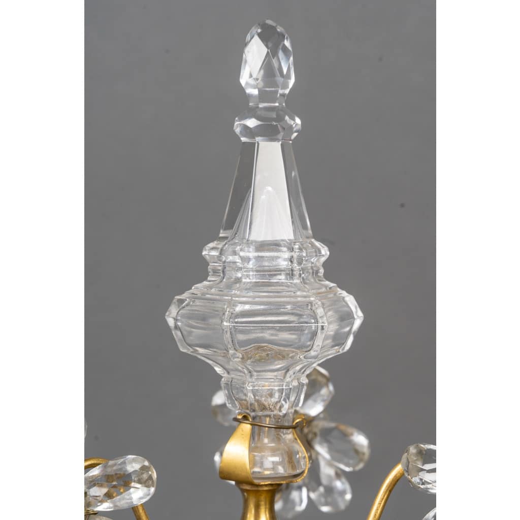 Paire de girandoles de style Louis XV en bronze doré et décor de cristal Maison Baguès vers 1950-1960 8