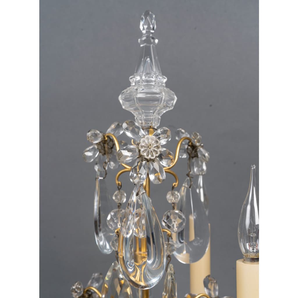 Paire de girandoles de style Louis XV en bronze doré et décor de cristal Maison Baguès vers 1950-1960 12