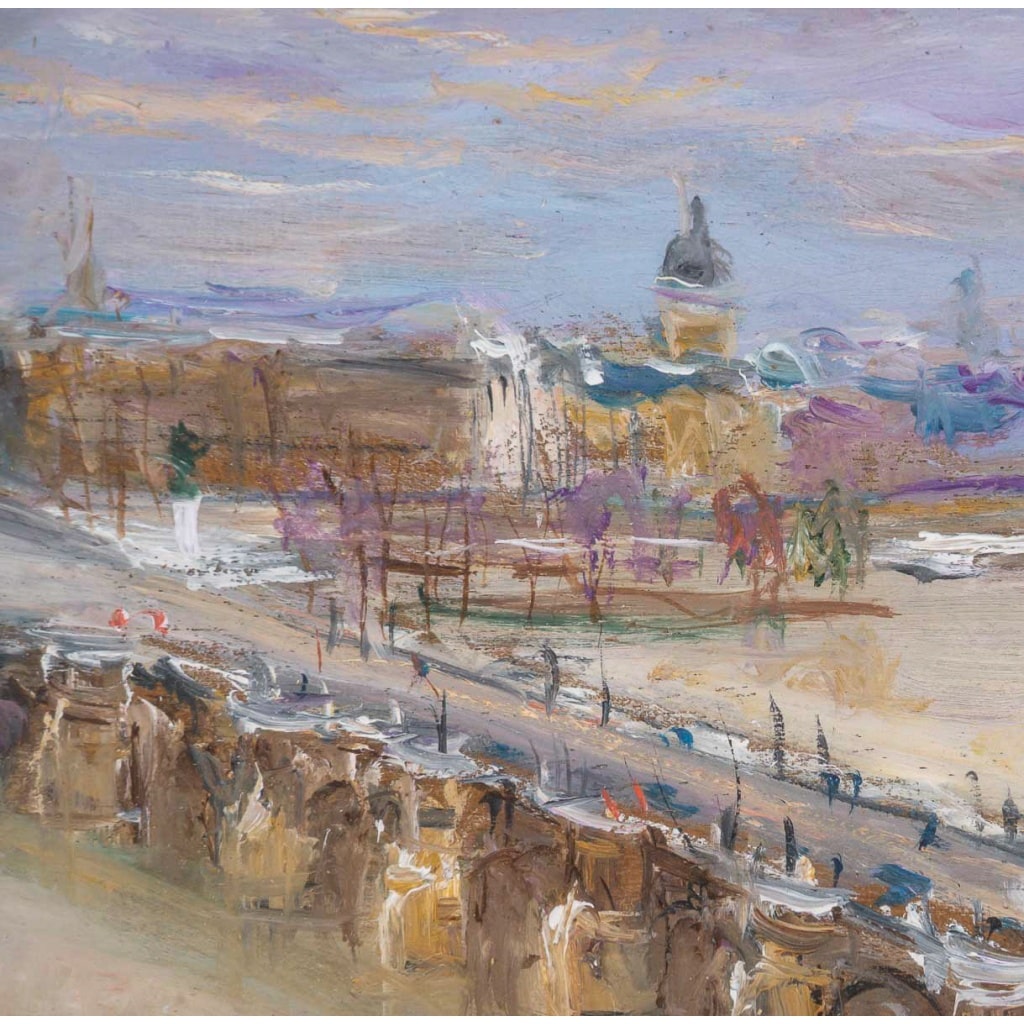Serge Belloni (1925-2005) La Crue de la Seine vue du Pont-Neuf huile sur bois vers 1979 8