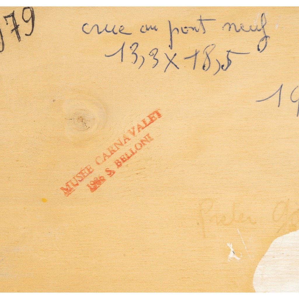 Serge Belloni (1925-2005) La Crue de la Seine vue du Pont-Neuf huile sur bois vers 1979 10