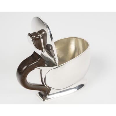 JEAN TETARD – Sucrier couvert ovale à anse en argent massif époque ART DECO