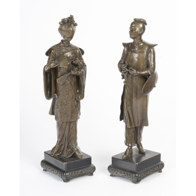 Paire de dignitaires en bronze. France, fin XIXème