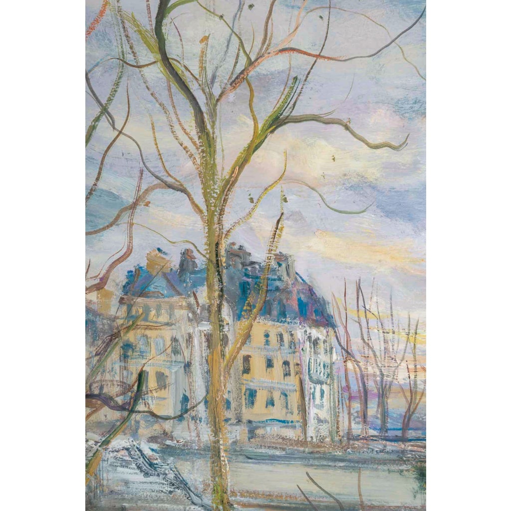 Serge Belloni (1925-2005) – Les Quais de Paris, l’Île Saint-Louis et les Bouquinistes huile sur bois vers 1980 6