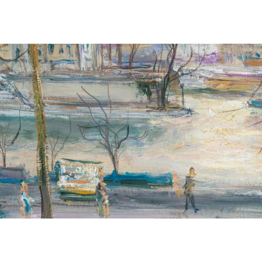 Serge Belloni (1925-2005) – Les Quais de Paris, l’Île Saint-Louis et les Bouquinistes huile sur bois vers 1980 7