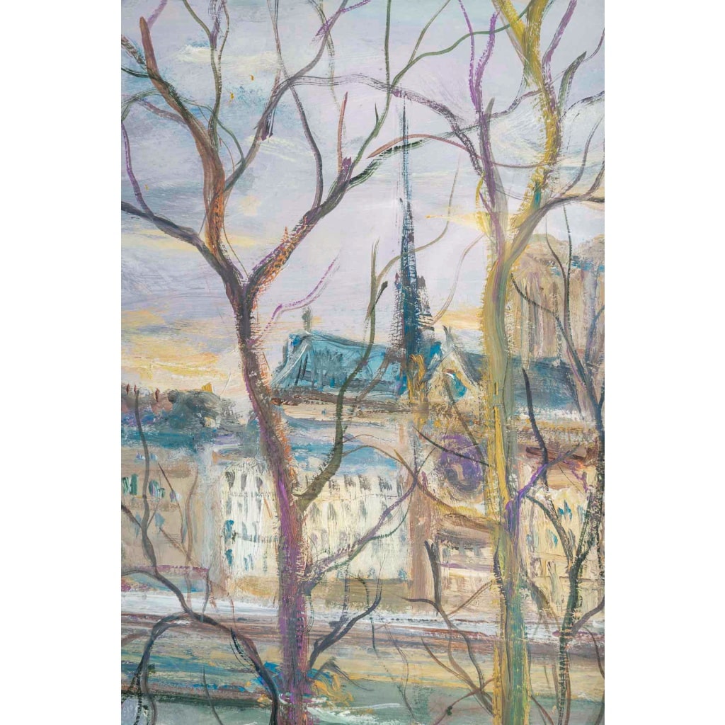 Serge Belloni (1925-2005) – Les Quais de Paris, l’Île Saint-Louis et les Bouquinistes huile sur bois vers 1980 9