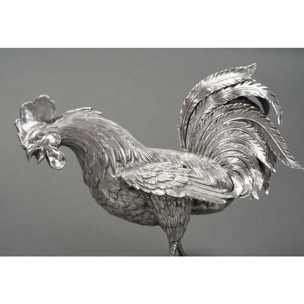 Orfèvre ESCHWEGE Paire de coqs combattant en argent massif circa 1950 5 Orfèvre ESCHWEGE Paire de coqs combattant en argent massif circa 1950 5