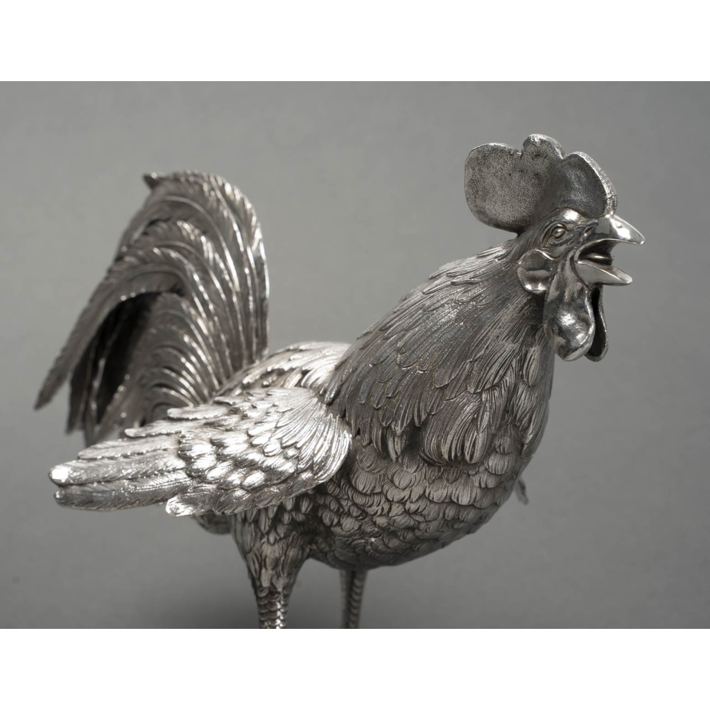 Orfèvre ESCHWEGE Paire de coqs combattant en argent massif circa 1950 6 Orfèvre ESCHWEGE Paire de coqs combattant en argent massif circa 1950 6