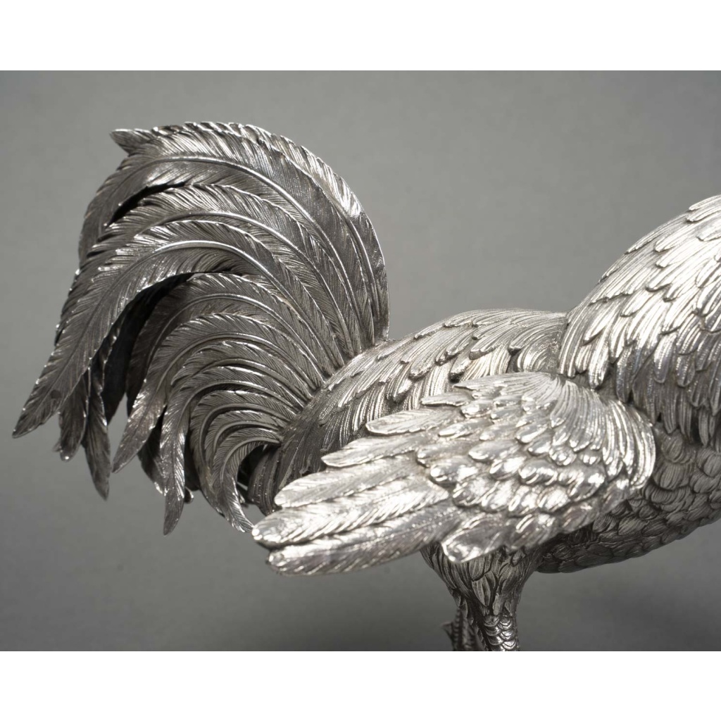 Orfèvre ESCHWEGE Paire de coqs combattant en argent massif circa 1950 10 Orfèvre ESCHWEGE Paire de coqs combattant en argent massif circa 1950 10