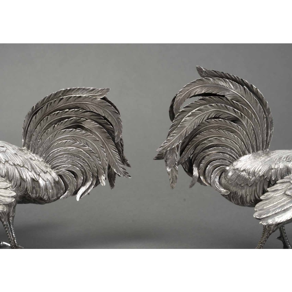 Orfèvre ESCHWEGE Paire de coqs combattant en argent massif circa 1950 15 Orfèvre ESCHWEGE Paire de coqs combattant en argent massif circa 1950 15