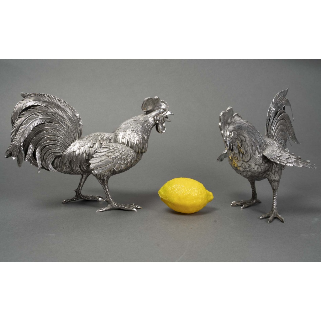 Orfèvre ESCHWEGE Paire de coqs combattant en argent massif circa 1950 18 Orfèvre ESCHWEGE Paire de coqs combattant en argent massif circa 1950 18