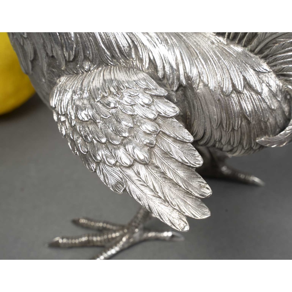 Orfèvre ESCHWEGE Paire de coqs combattant en argent massif circa 1950 19 Orfèvre ESCHWEGE Paire de coqs combattant en argent massif circa 1950 19