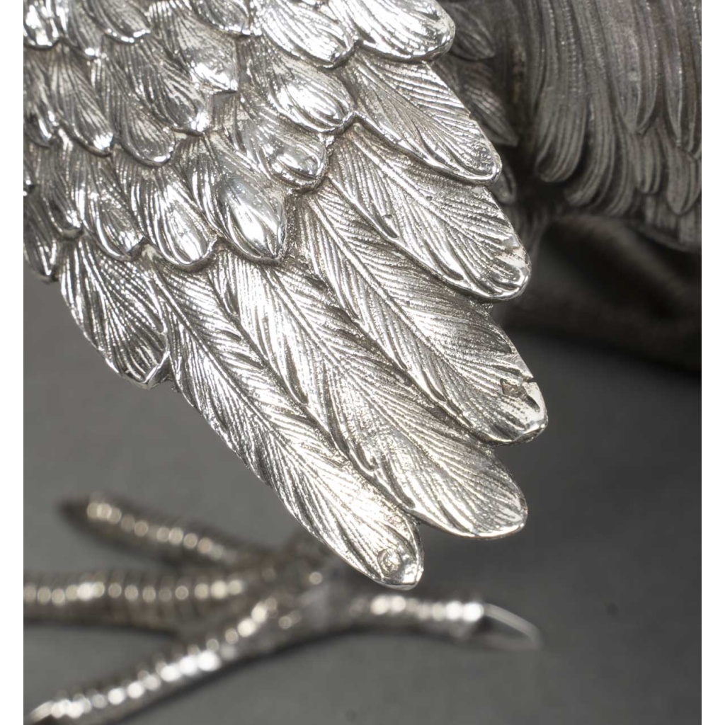 Orfèvre ESCHWEGE Paire de coqs combattant en argent massif circa 1950 20 Orfèvre ESCHWEGE Paire de coqs combattant en argent massif circa 1950 20