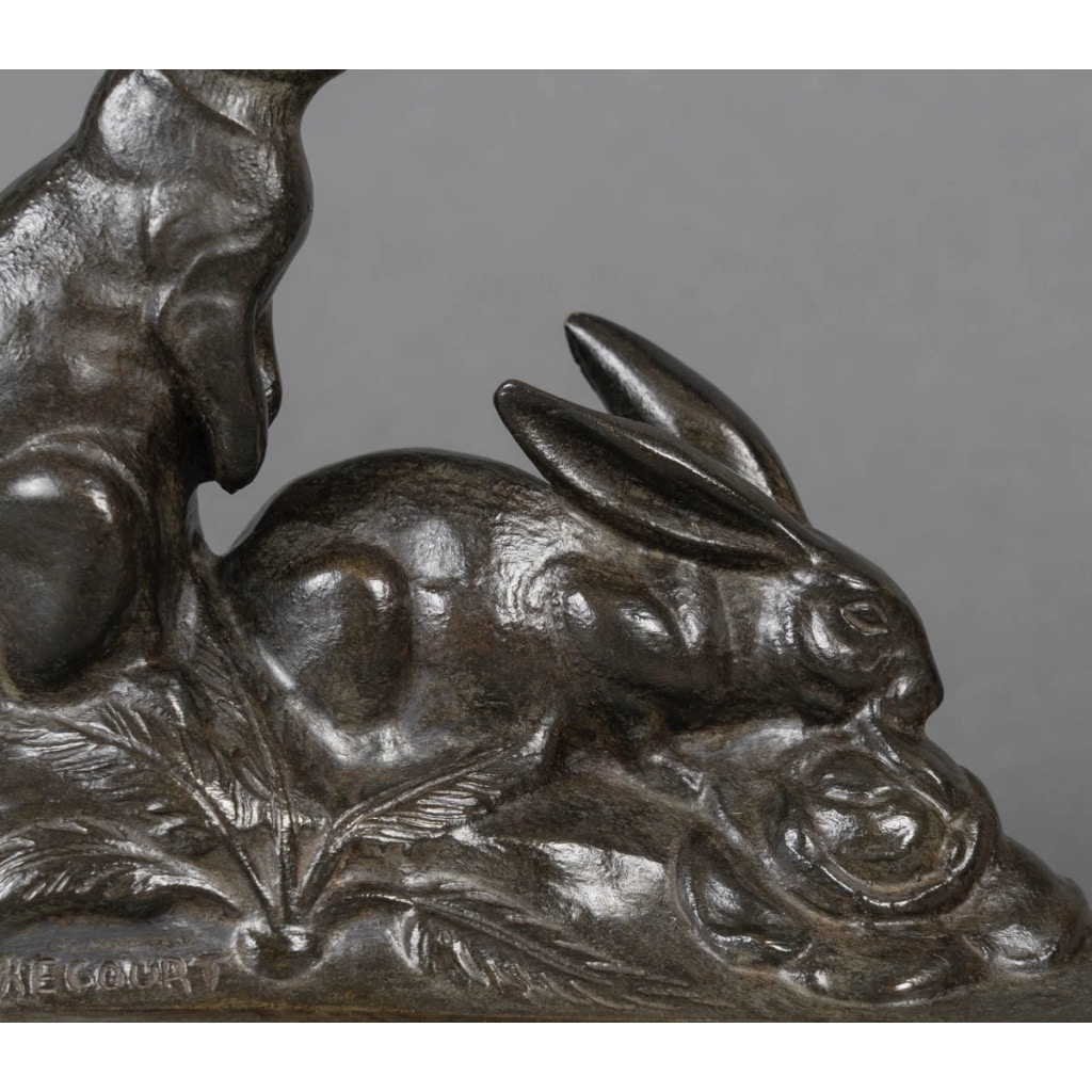 Sculpture – Groupe De Deux Lapins , Maurice Frécourt (1890-1961) – Bronze 8