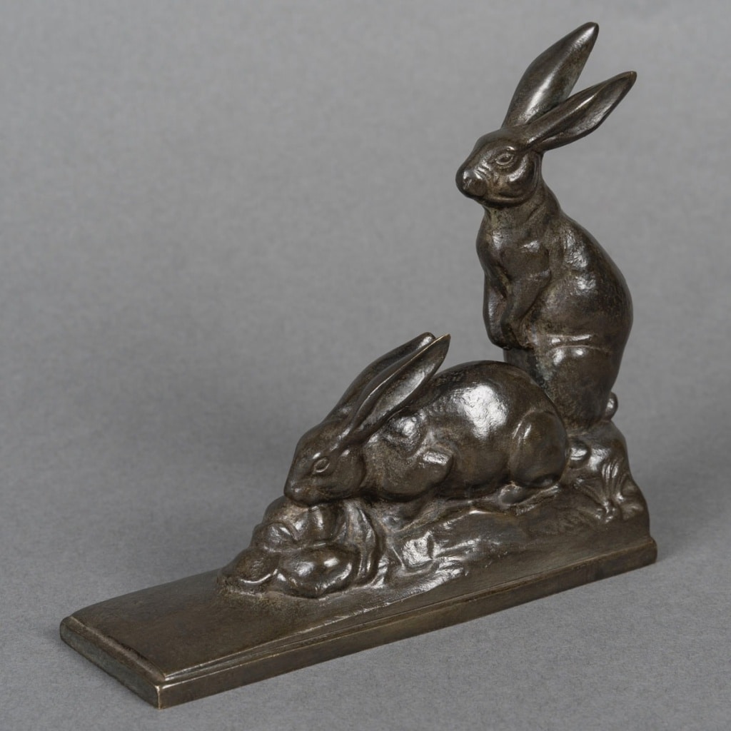Sculpture – Groupe De Deux Lapins , Maurice Frécourt (1890-1961) – Bronze 4