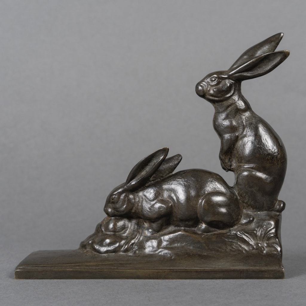 Sculpture – Groupe De Deux Lapins , Maurice Frécourt (1890-1961) – Bronze 5