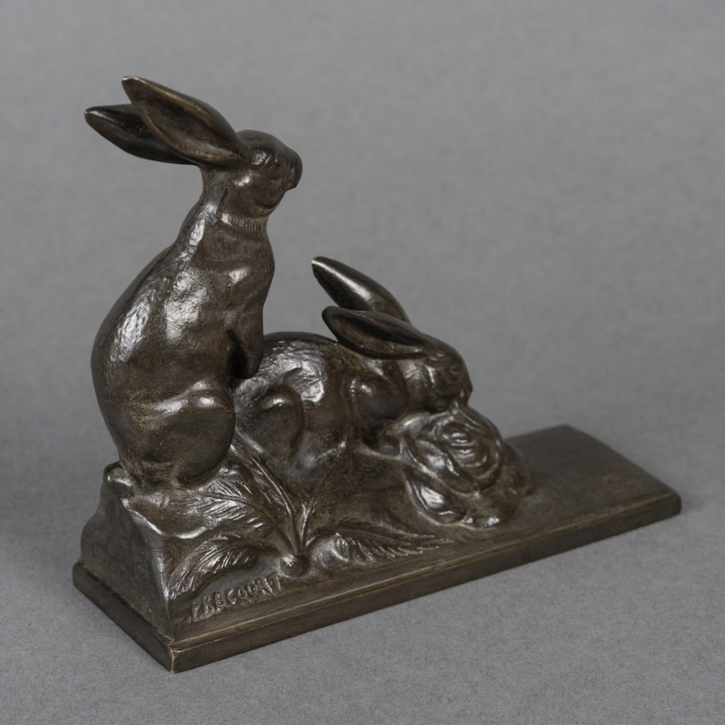 Sculpture – Groupe De Deux Lapins , Maurice Frécourt (1890-1961) – Bronze 7