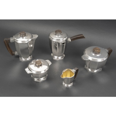 Ernest PROST Service à thé, café et chocolat en argent massif – ART DECO vers 1930