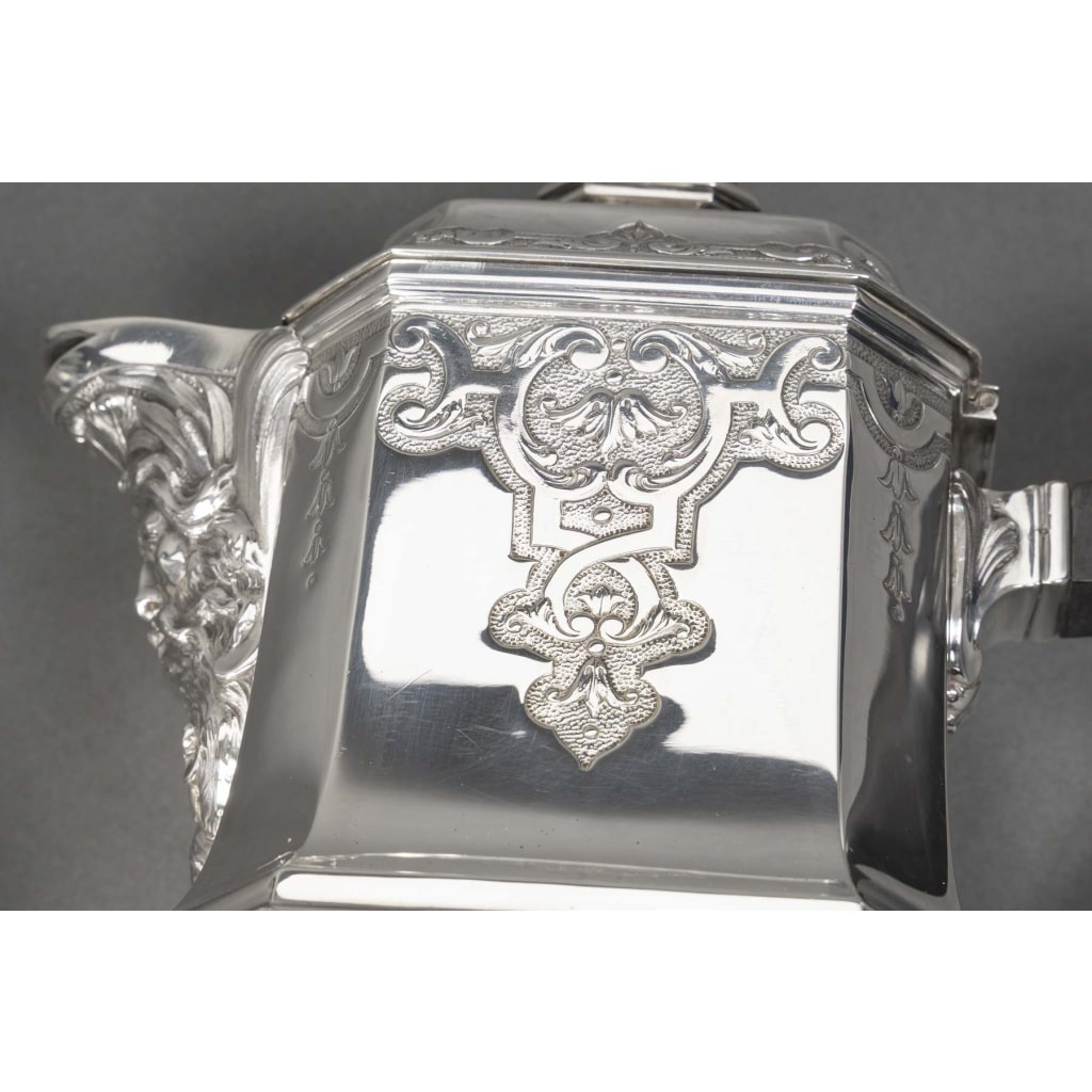 FOUQUET-LAPAR – Service à thé et café en argent massif 4 pièces XIXe 4 FOUQUET-LAPAR – Service à thé et café en argent massif 4 pièces XIXe 4