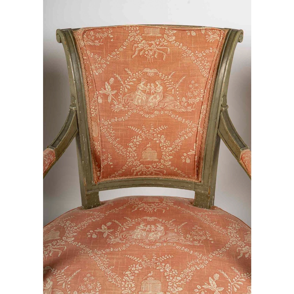 Série de trois fauteuils en hêtre laqué vert d’époque Directoire (1795-1799) 3 Série de trois fauteuils en hêtre laqué vert d’époque Directoire (1795-1799) 3