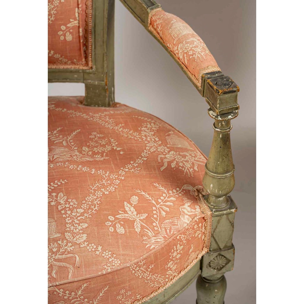 Série de trois fauteuils en hêtre laqué vert d’époque Directoire (1795-1799) 4 Série de trois fauteuils en hêtre laqué vert d’époque Directoire (1795-1799) 4