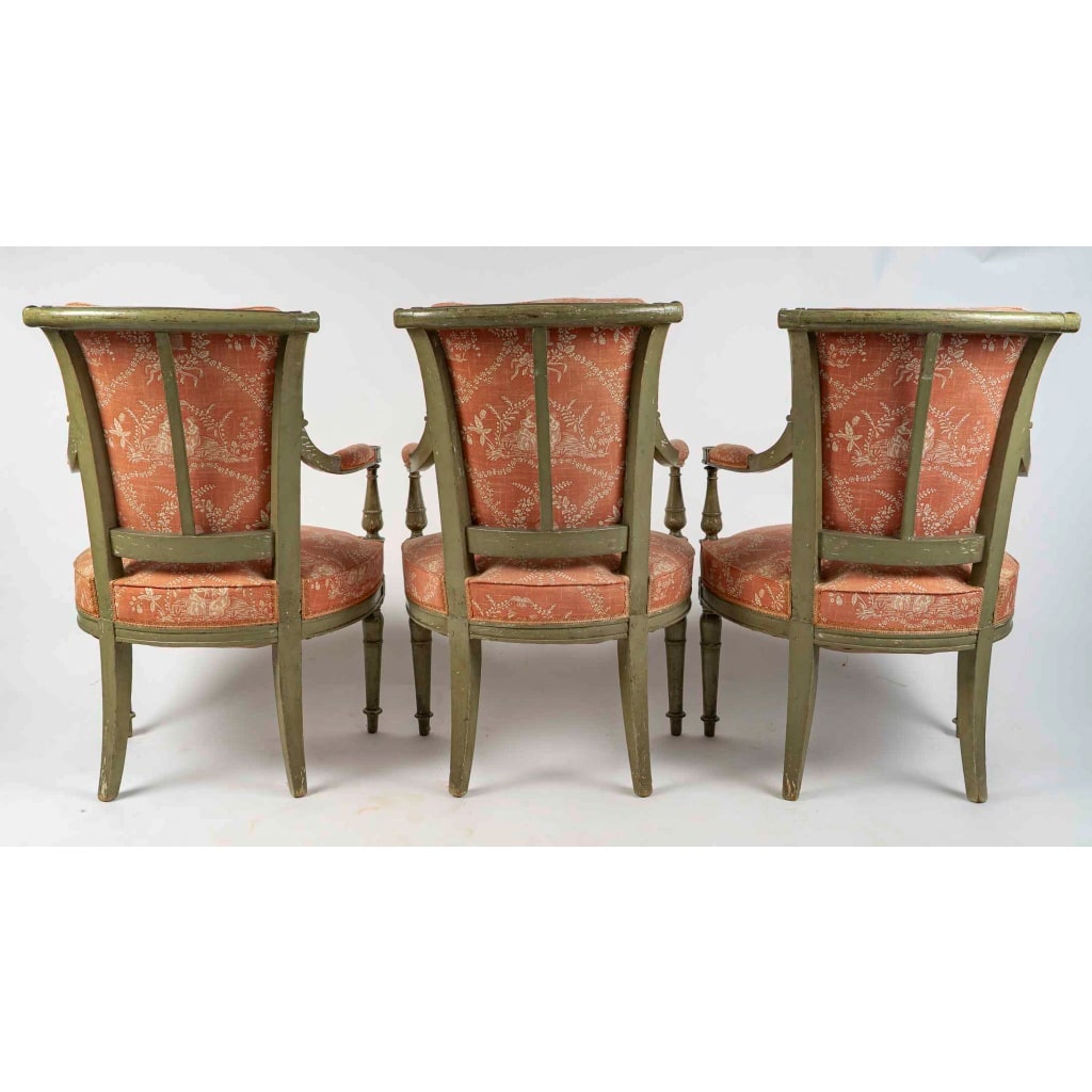Série de trois fauteuils en hêtre laqué vert d’époque Directoire (1795-1799) 9 Série de trois fauteuils en hêtre laqué vert d’époque Directoire (1795-1799) 9