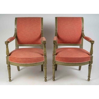 Paire de fauteuils en hêtre laqué vert d’époque Directoire (1795-1799)