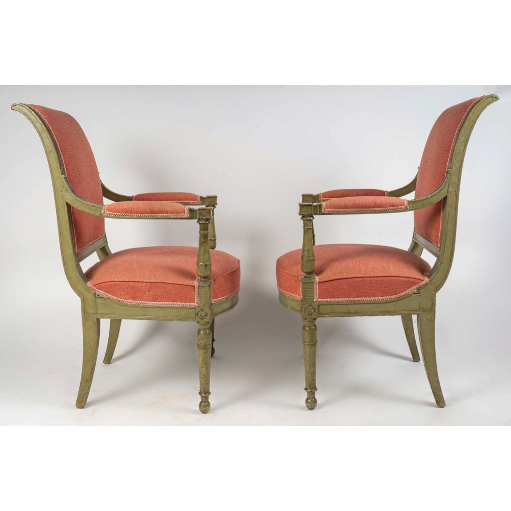 Paire de fauteuils en hêtre laqué vert d’époque Directoire (1795-1799) 8 Paire de fauteuils en hêtre laqué vert d’époque Directoire (1795-1799) 8