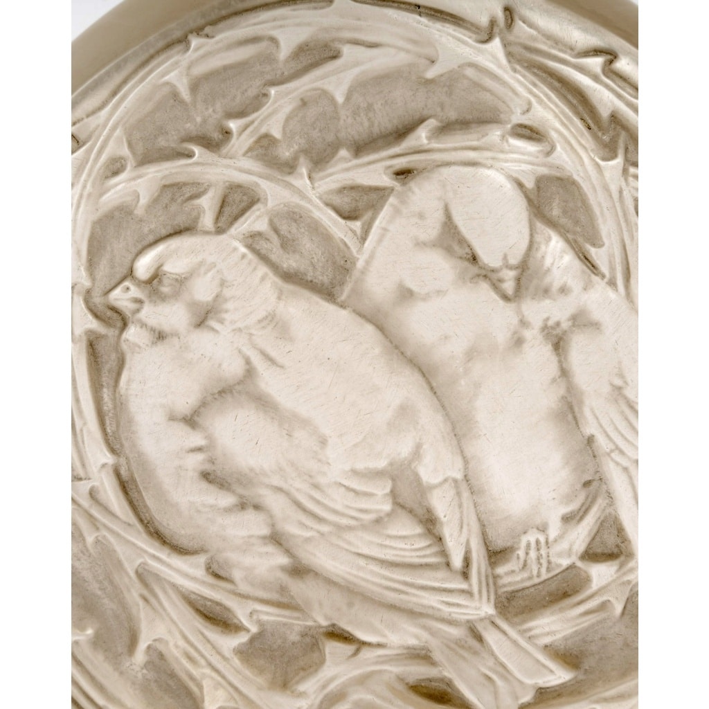 Vase « Deux Moineaux Dormant » verre blanc patiné gris de René LALIQUE 4 Vase « Deux Moineaux Dormant » verre blanc patiné gris de René LALIQUE 4