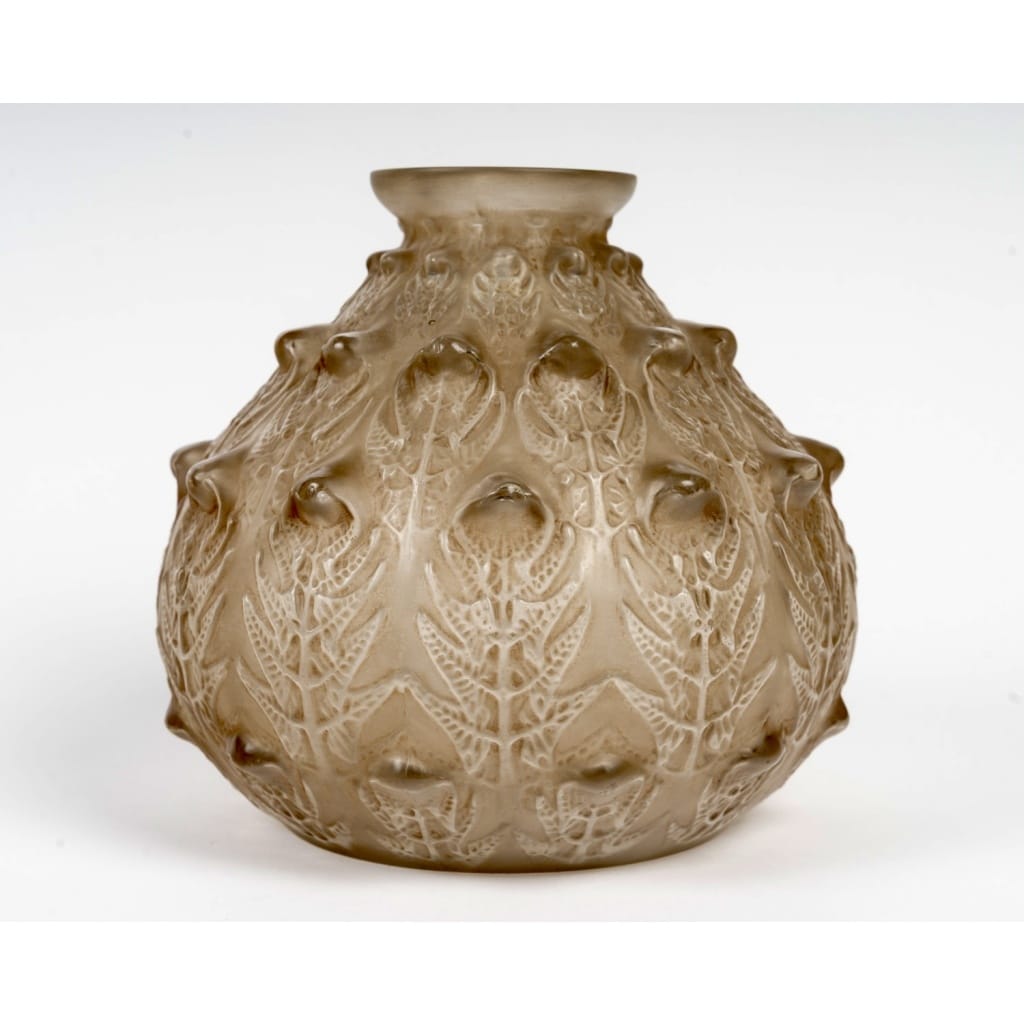 Vase « Fougères » verre blanc patiné sépia de René LALIQUE 2 Vase « Fougères » verre blanc patiné sépia de René LALIQUE 2